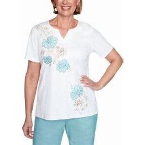 Alfred Dunner Floral Applique Embroidered Top PS